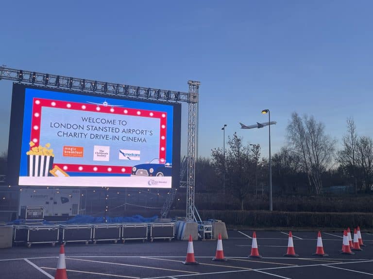 Large Led screen being used for Stansted Airports Drive in cinema